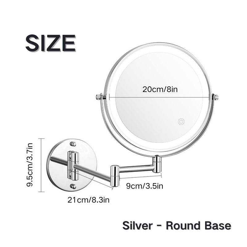 Miroir de Rasage Mural Rechargeable avec Éclairage LED