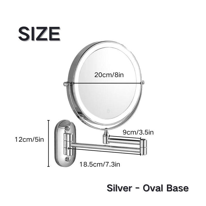 Miroir de Rasage Mural Rechargeable avec Éclairage LED