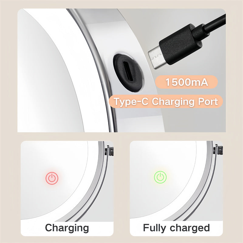 Miroir de Rasage Mural Rechargeable avec Éclairage LED