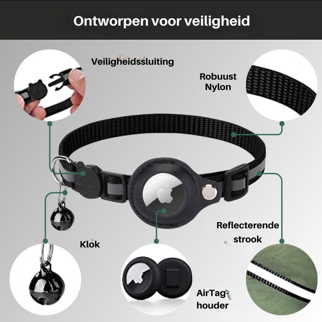Collier de sécurité réfléchissant pour chat avec support de traceur GPS