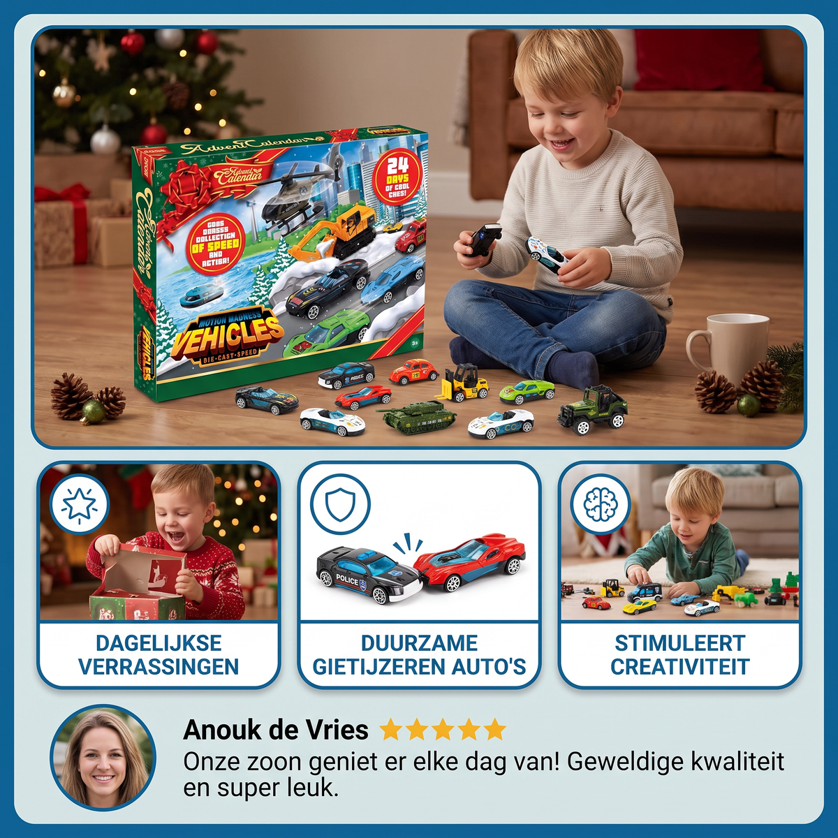 Calendrier de l'Avent de Noël avec des voitures en fonte pour enfants