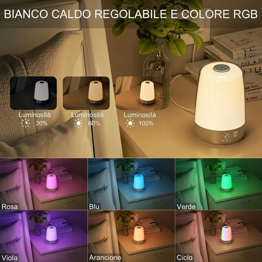 Réveil Lumineux avec Simulation de Lever et de Coucher de Soleil Lampe LED Intelligente