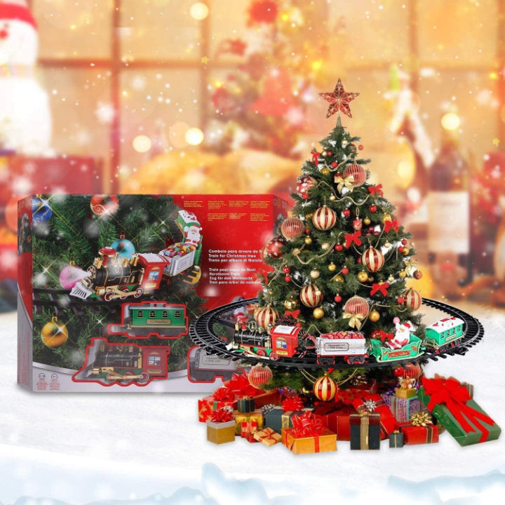 KerstExpress Train de Noël – Train de Noël roulant avec Lumière, Son et Support pour Arbre