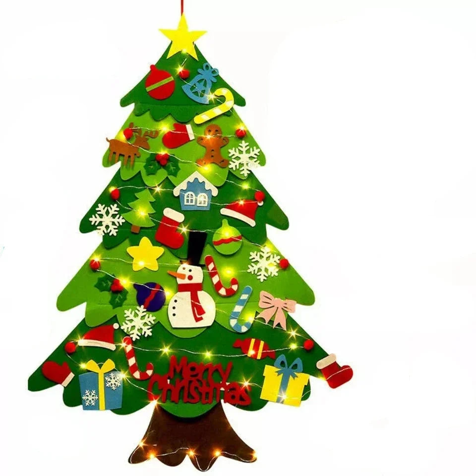 Arbre de Noël Montessori en feutre avec guirlande lumineuse