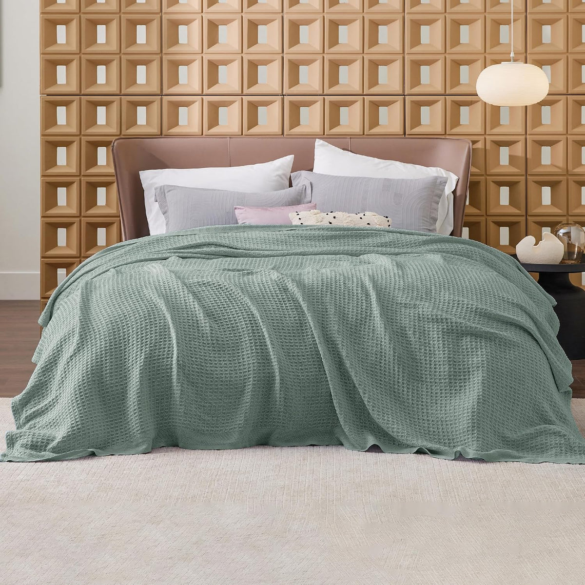 Havre Douillet | Couverture Queen 100% Coton avec Tissage Waffle Rafraîchissant | Douce et Respirante pour le Confort d'Été