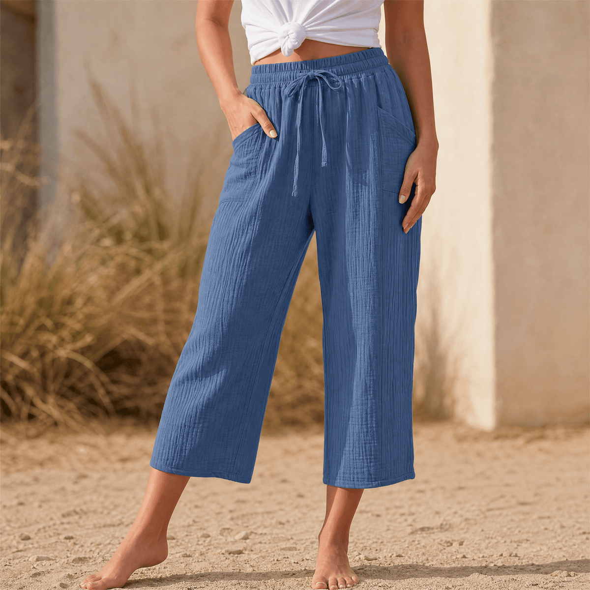 Selora – Pantalons Capri Crinkle pour Femmes
