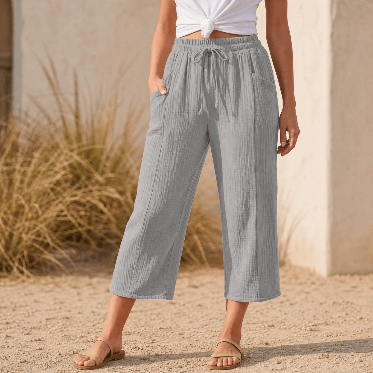 Selora – Pantalons Capri Crinkle pour Femmes