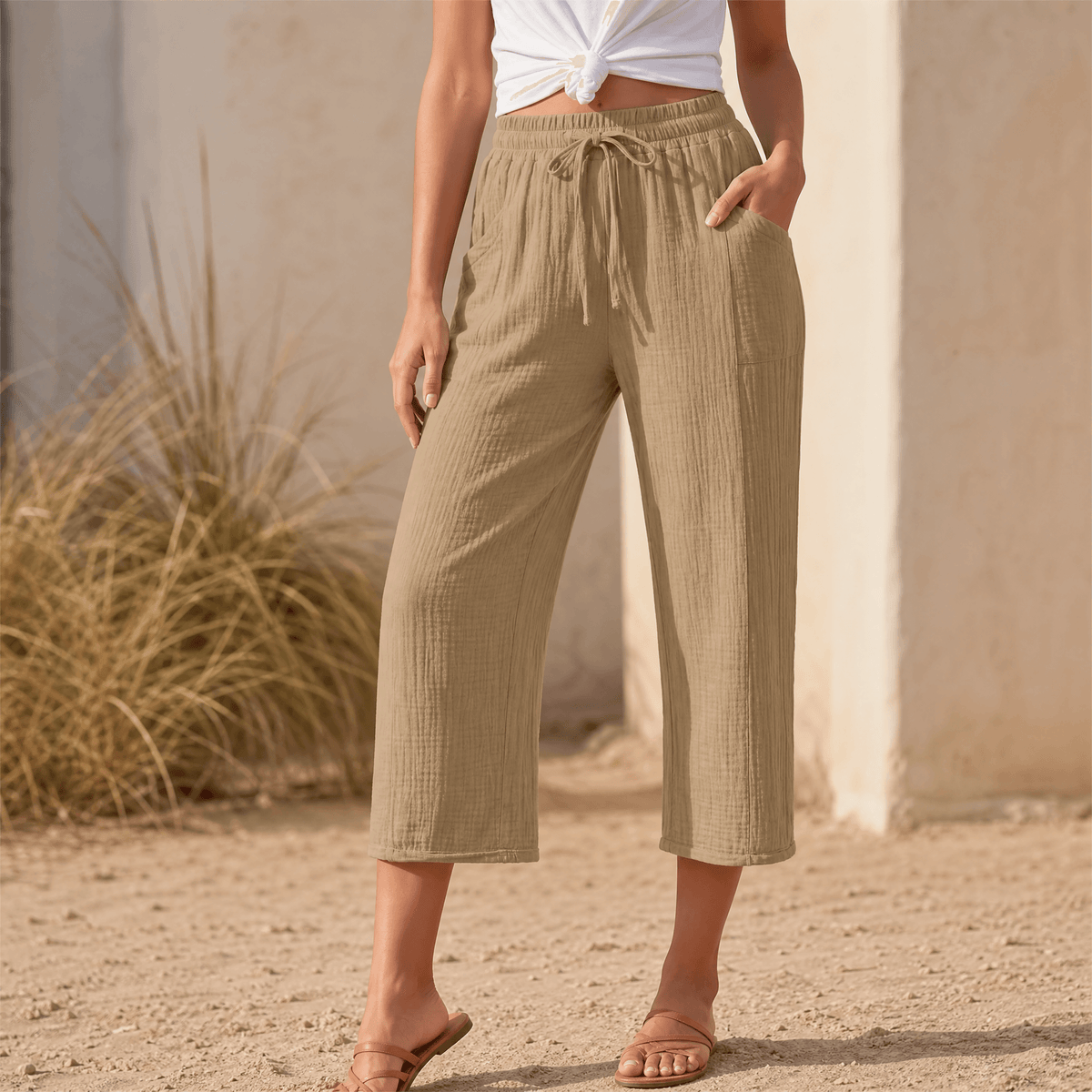 Selora – Pantalons Capri Crinkle pour Femmes