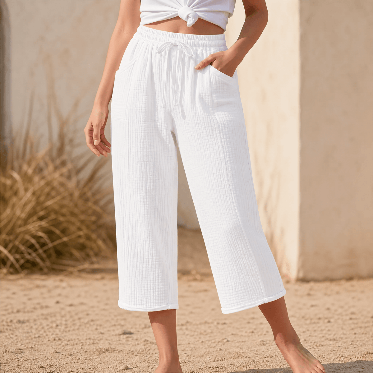 Selora – Pantalons Capri Crinkle pour Femmes