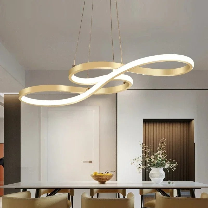 Suspension LED Anneaux Dimmable Télécommande Aluminium Salle à Manger Salon Moderne