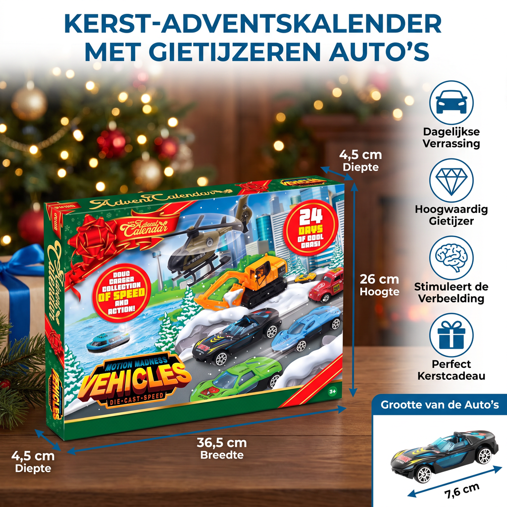 Calendrier de l'Avent de Noël avec des voitures en fonte pour enfants