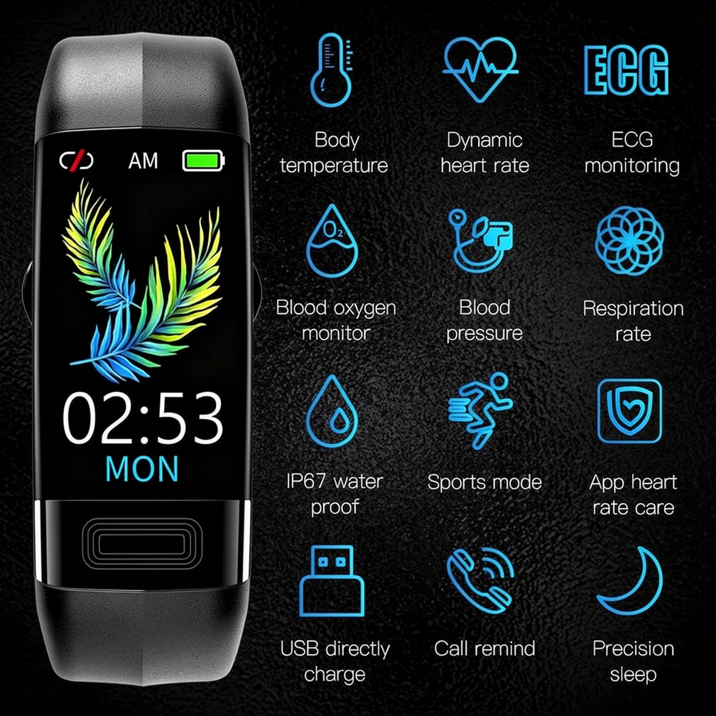 Montre connectée avec EKG, fréquence cardiaque, pression artérielle et suivi du sommeil pour hommes et femmes | Tracker de fitness | Vitaro