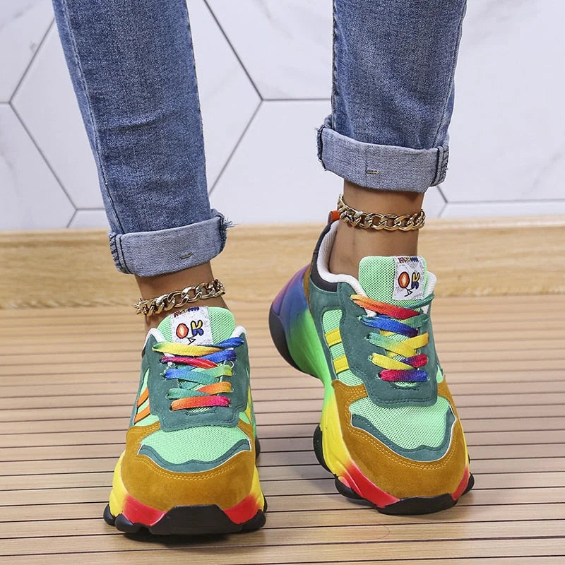 Sneakers Orthopédiques À Plateforme Multicolores Pour Femme – Style Moderne et Confort Absolu