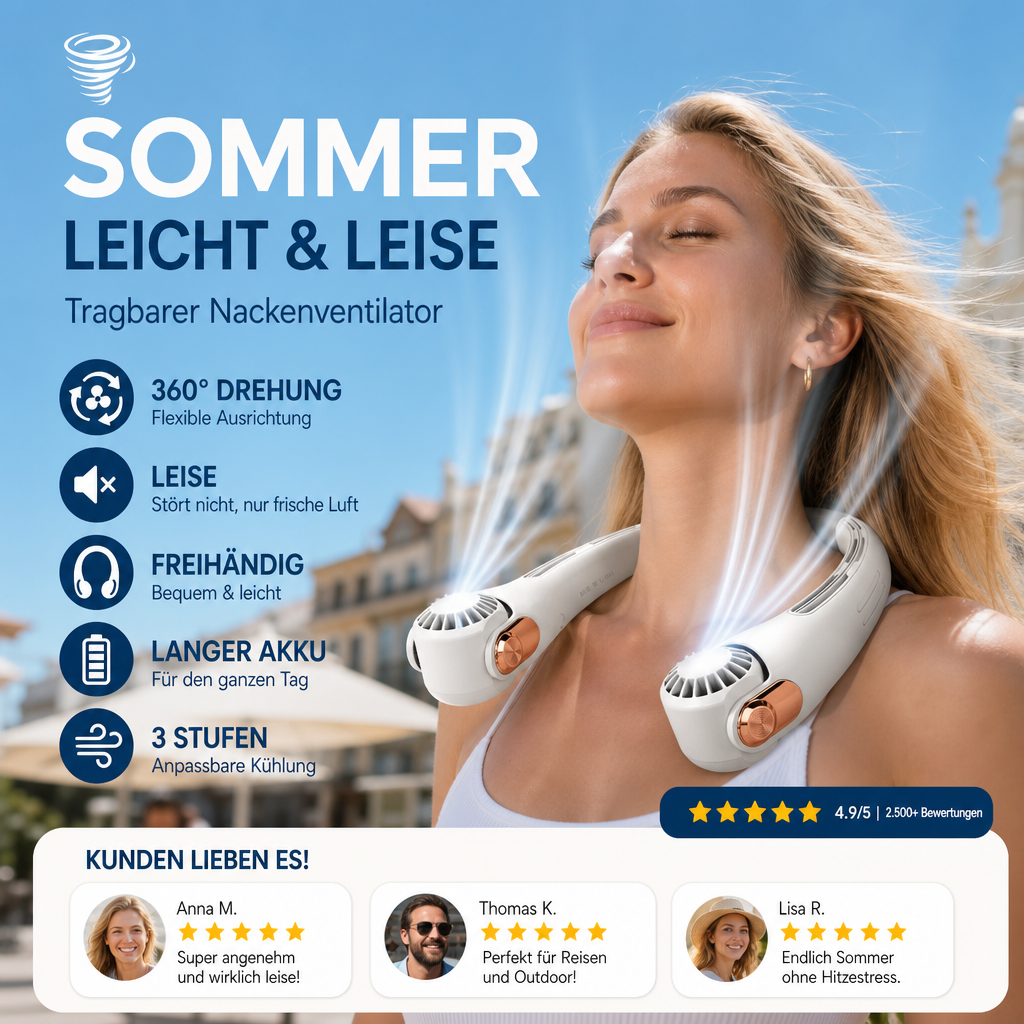 AirGo™ Ventilateur de Cou Premium – Refroidissement mains libres pour les déplacements