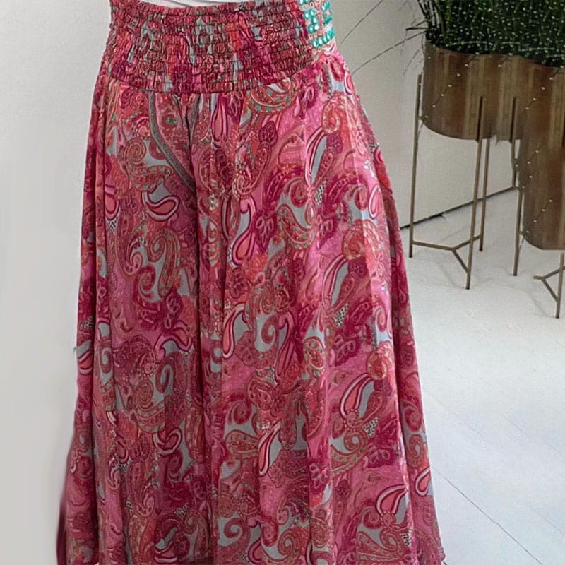 BohoBreeze™ – Pantalon ethno-paisley léger avec ceinture patchwork élastique