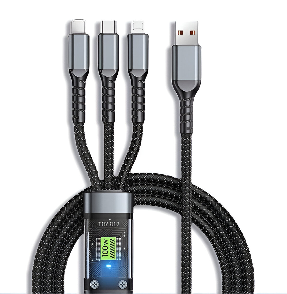 Câble de Chargement 1+1 GRATUIT : Câble de Charge Rapide Universel 3-en-1 100W