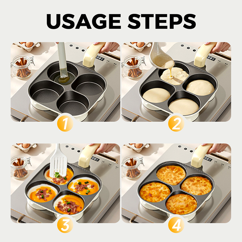 Poêle à omelette 4 tasses avec revêtement antiadhésif – Cuisson de quatre œufs en même temps