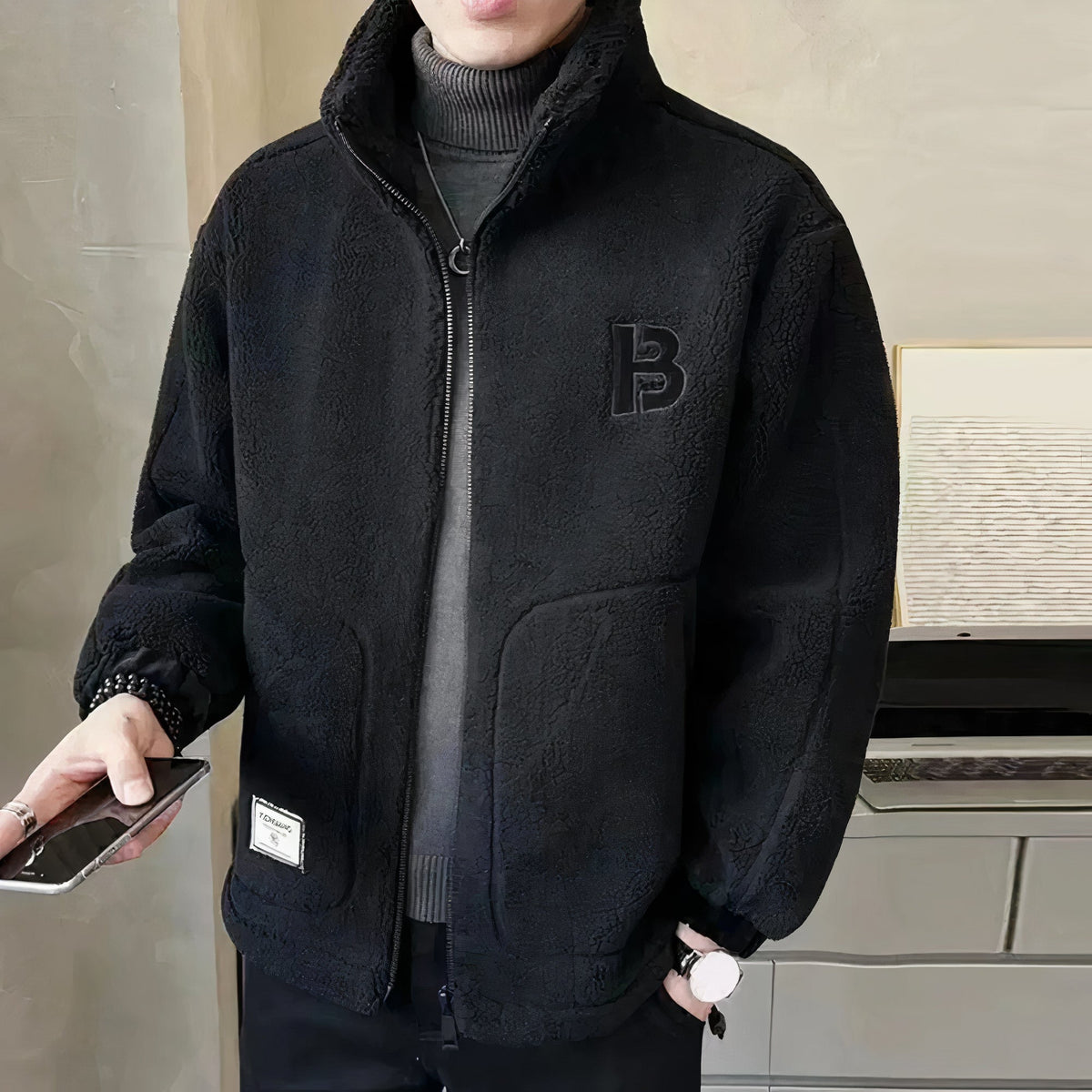 Veste en Fleece Heren avec Col Haut