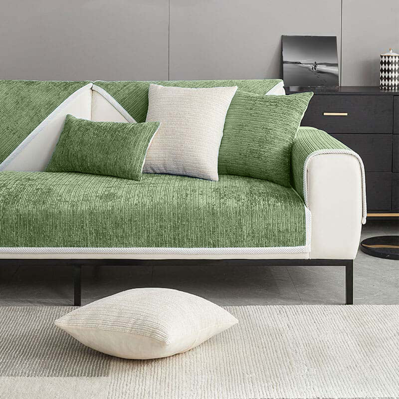 Housse de canapé en chenille rayée anti-rayures pour salon