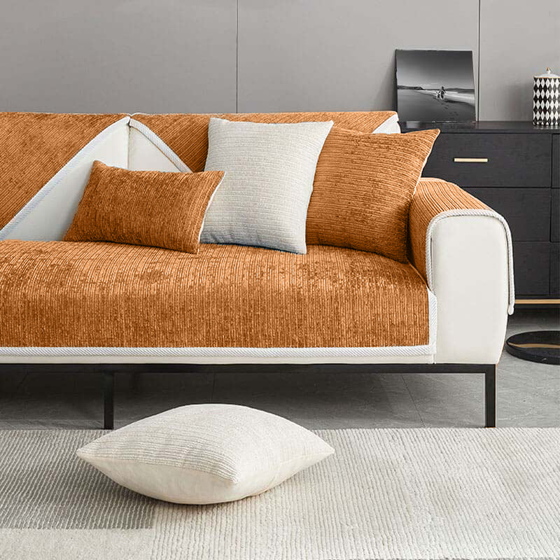 Housse de canapé en chenille rayée anti-rayures pour salon