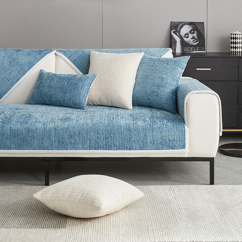 Housse de canapé en chenille rayée anti-rayures pour salon
