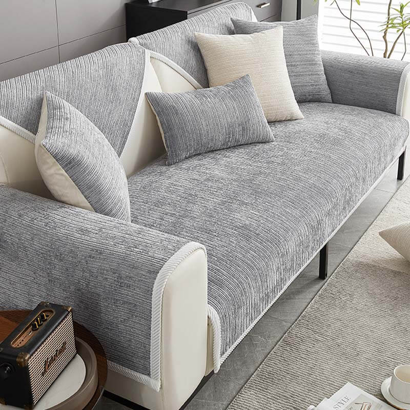Housse de canapé en chenille rayée anti-rayures pour salon