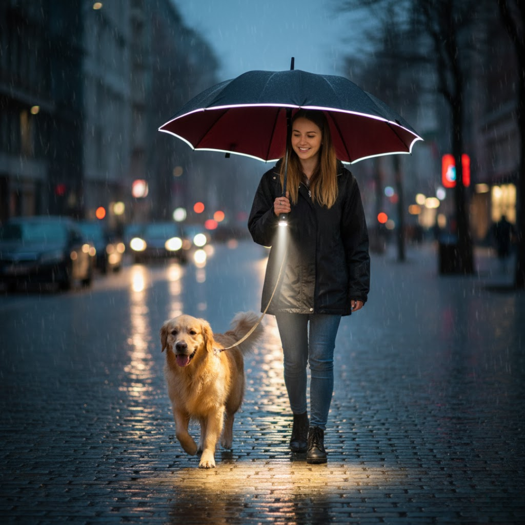 Parapluie Intelligent Résistant au Vent avec Lumière Intégrée