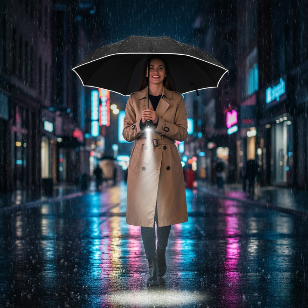 Parapluie Intelligent Résistant au Vent avec Lumière Intégrée
