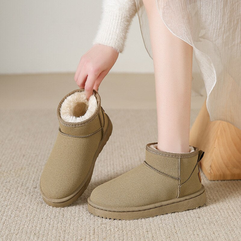 Bottes Cheville Hiver Élégantes avec Fourrure pour Femmes