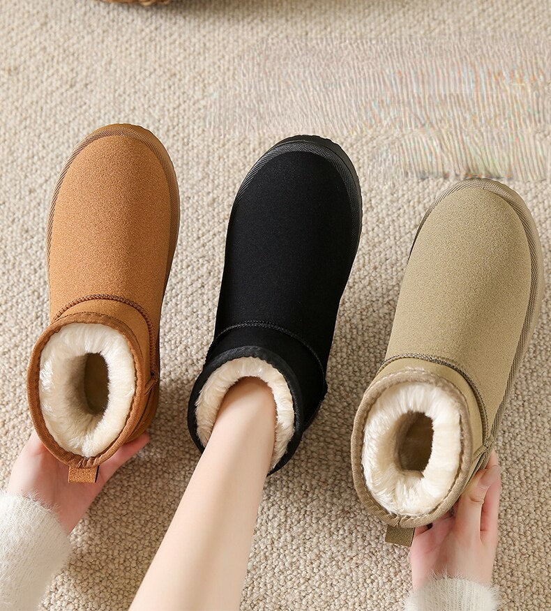 Bottes Cheville Hiver Élégantes avec Fourrure pour Femmes