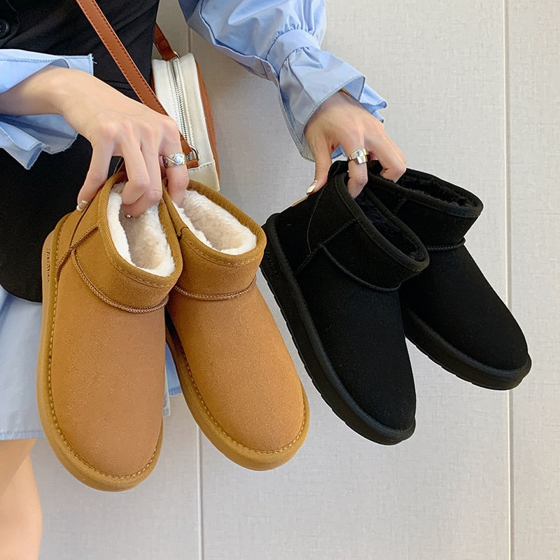 Bottes Cheville Hiver Élégantes avec Fourrure pour Femmes