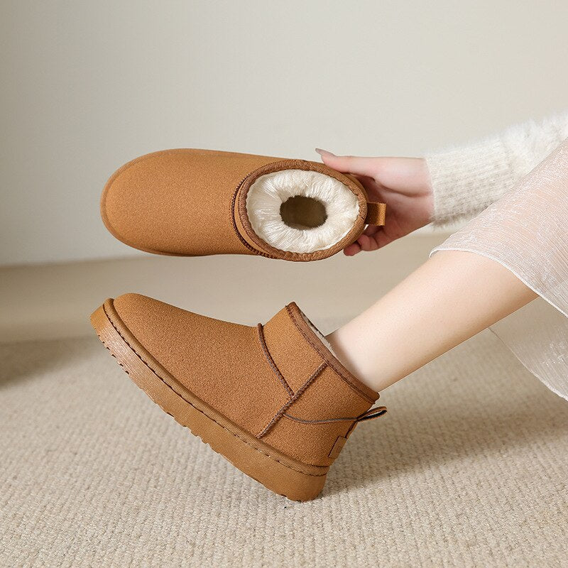 Bottes Cheville Hiver Élégantes avec Fourrure pour Femmes