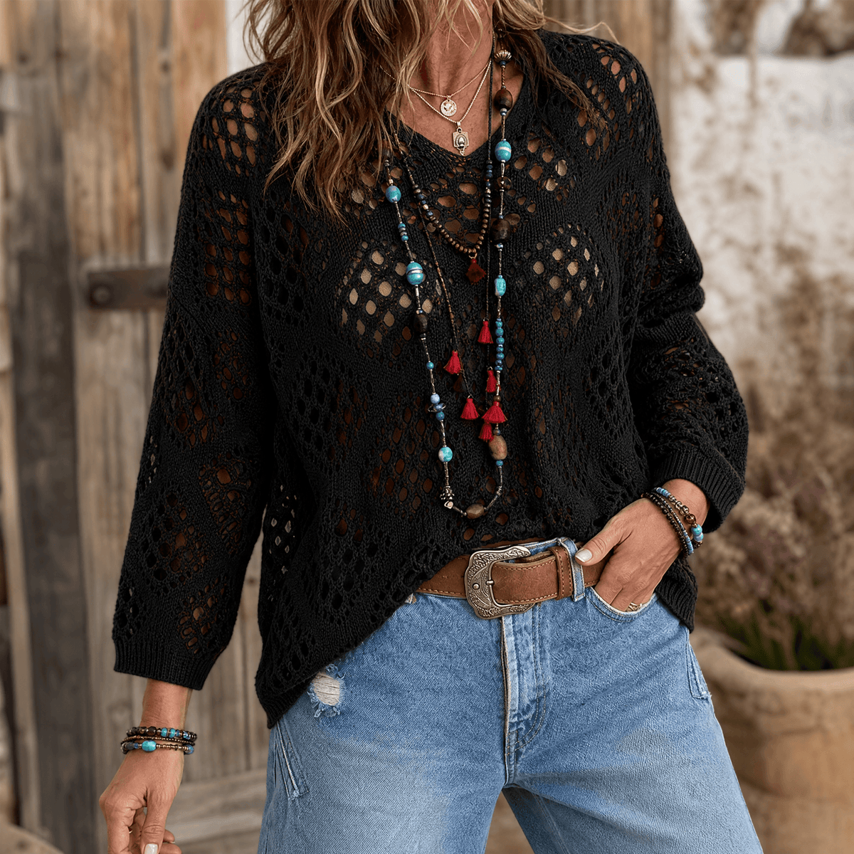 Sunfara – Haut V en crochet boho pour femmes