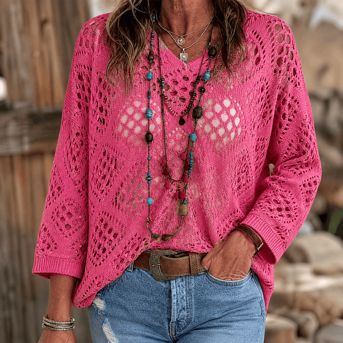 Sunfara – Haut V en crochet boho pour femmes