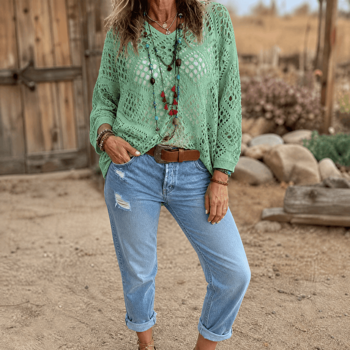Sunfara – Haut V en crochet boho pour femmes