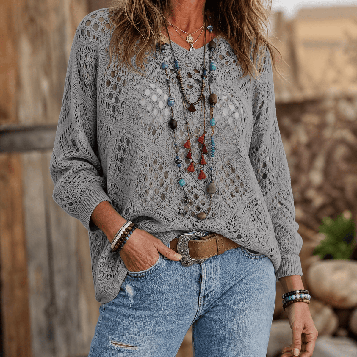 Sunfara – Haut V en crochet boho pour femmes