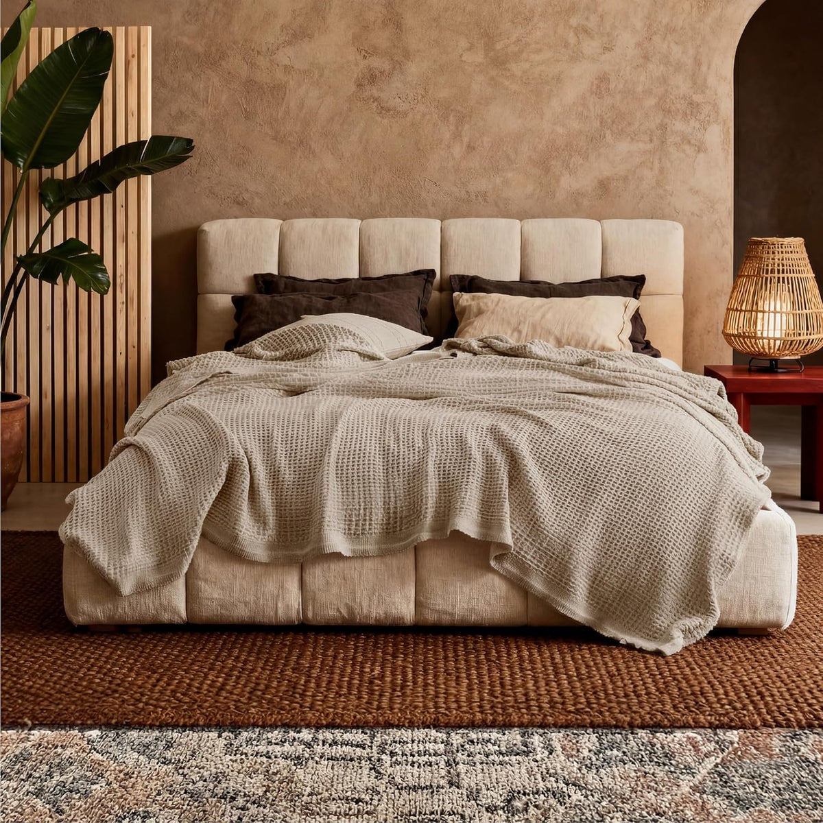 Havre Douillet | Couverture Queen 100% Coton avec Tissage Waffle Rafraîchissant | Douce et Respirante pour le Confort d'Été
