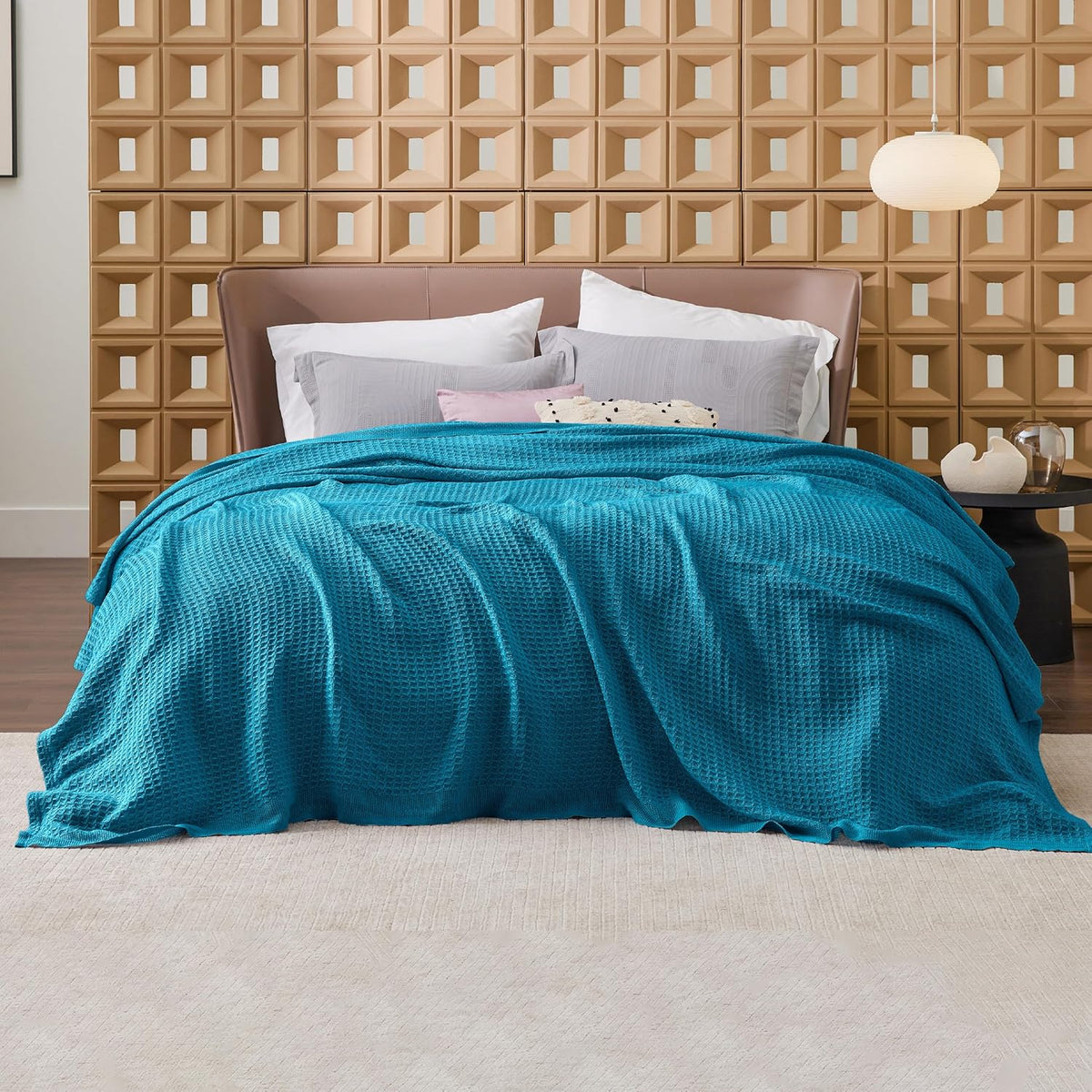 Havre Douillet | Couverture Queen 100% Coton avec Tissage Waffle Rafraîchissant | Douce et Respirante pour le Confort d'Été