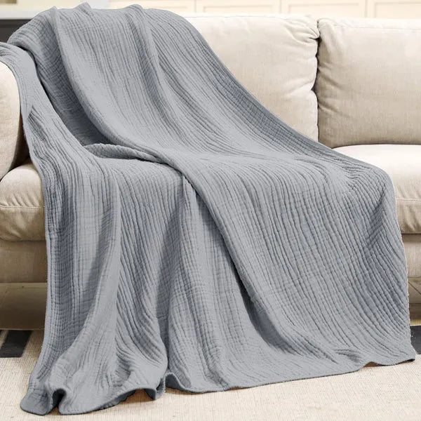 Plaid en Mousseline Douce Couverture en Coton Léger Ronde Chaude Peluche Salon Chambre | Sansoti