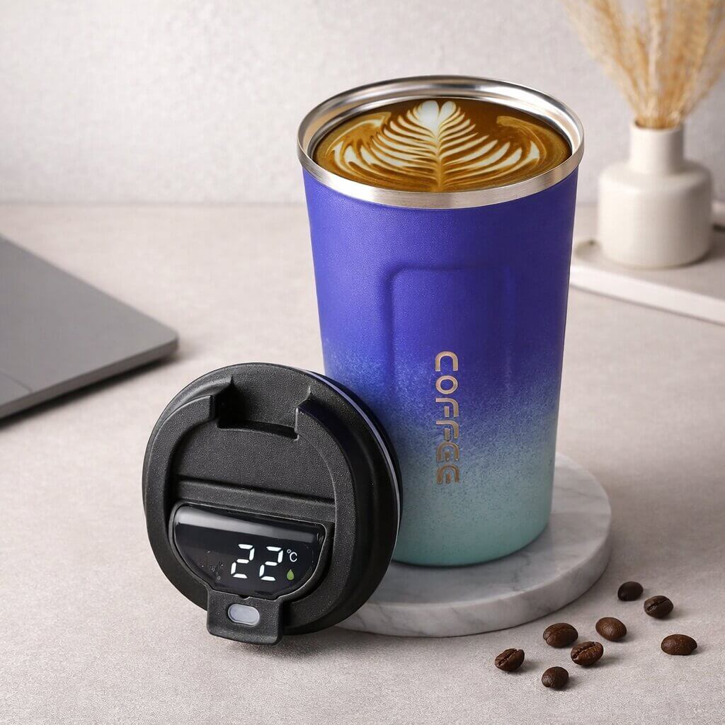 RVS Gobelet de Voyage avec Affichage de Température Intelligent – Gobelet Isotherme en Acier Inoxydable
