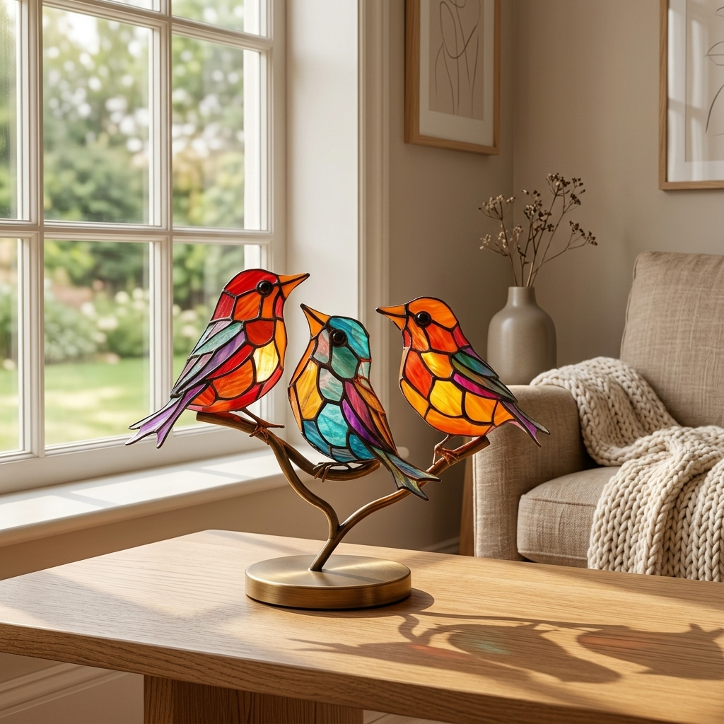 Décoration de Fenêtre avec Oiseaux Colorés Style Artistique pour la Maison