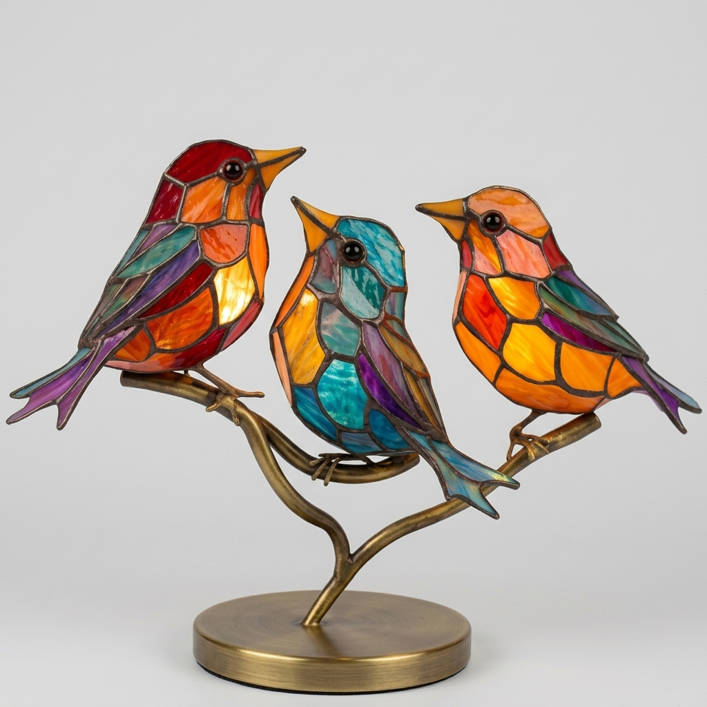 Décoration de Fenêtre avec Oiseaux Colorés Style Artistique pour la Maison