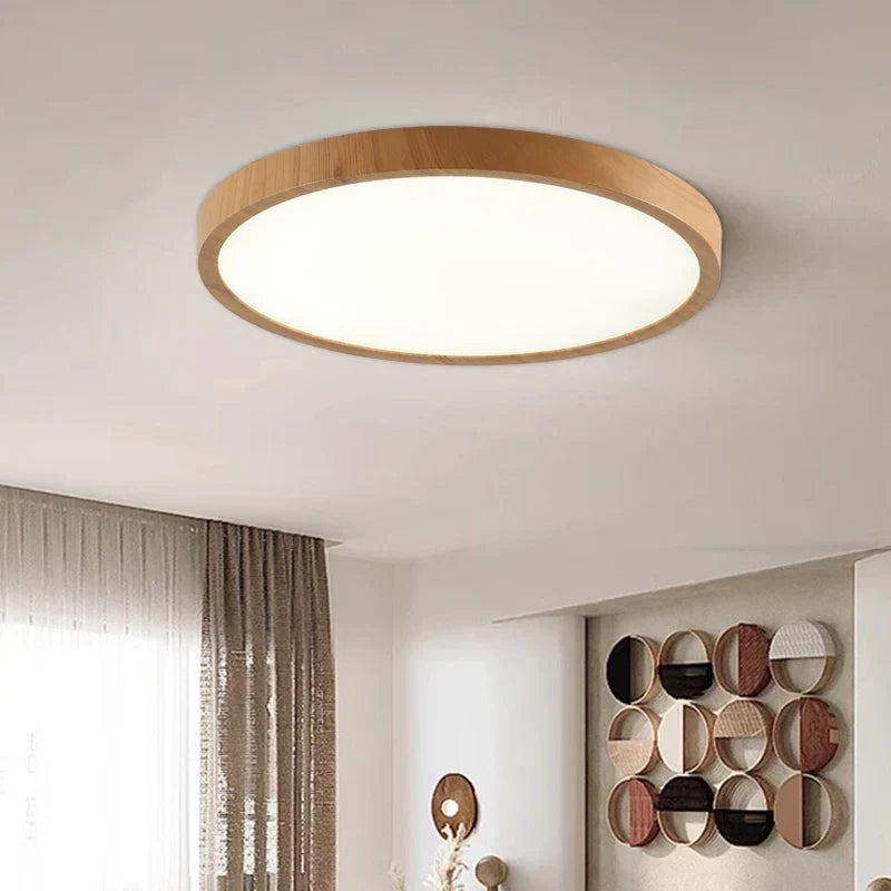 Plafonnier Circulaire Ultrafin en Noyer pour Style Moderne