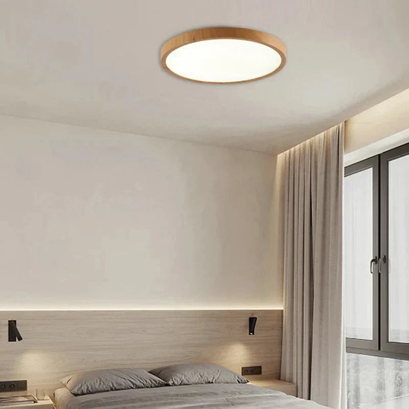 Plafonnier Circulaire Ultrafin en Noyer pour Style Moderne