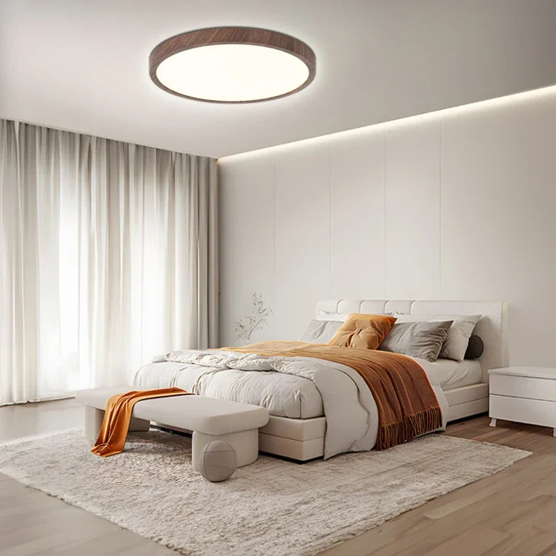 Plafonnier Circulaire Ultrafin en Noyer pour Style Moderne