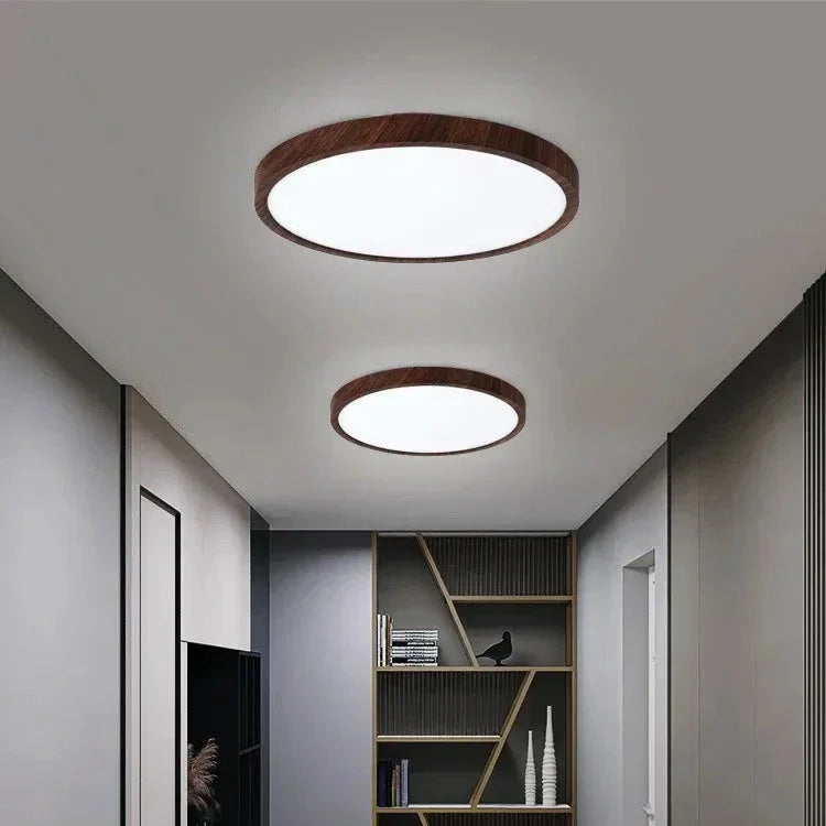Plafonnier Circulaire Ultrafin en Noyer pour Style Moderne