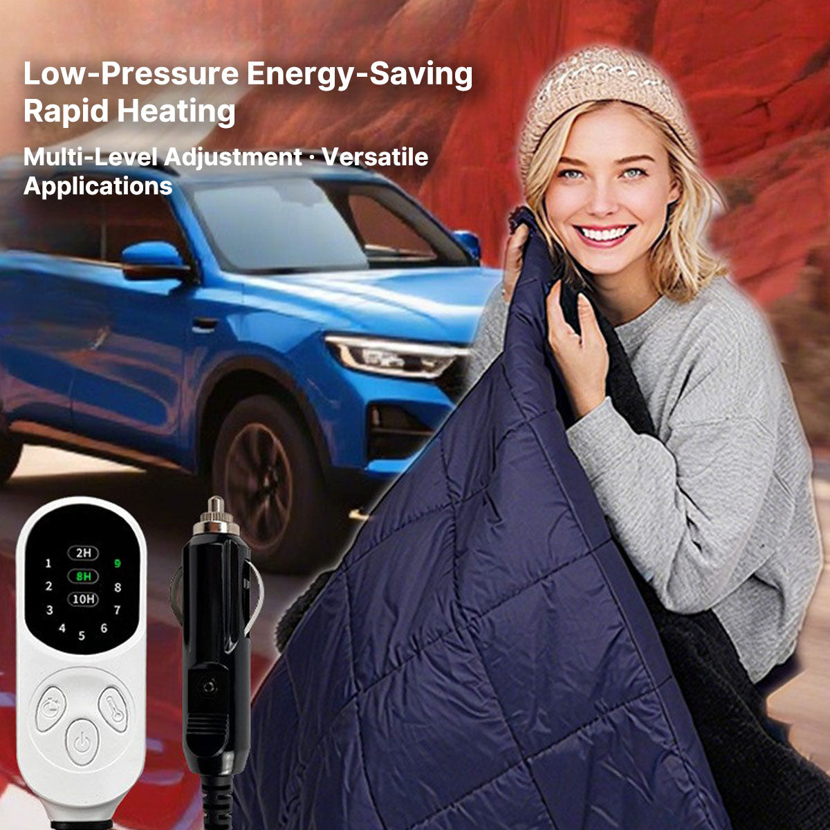 Couverture Chauffante Portable 12V pour Voyages en Voiture avec Connexion USB
