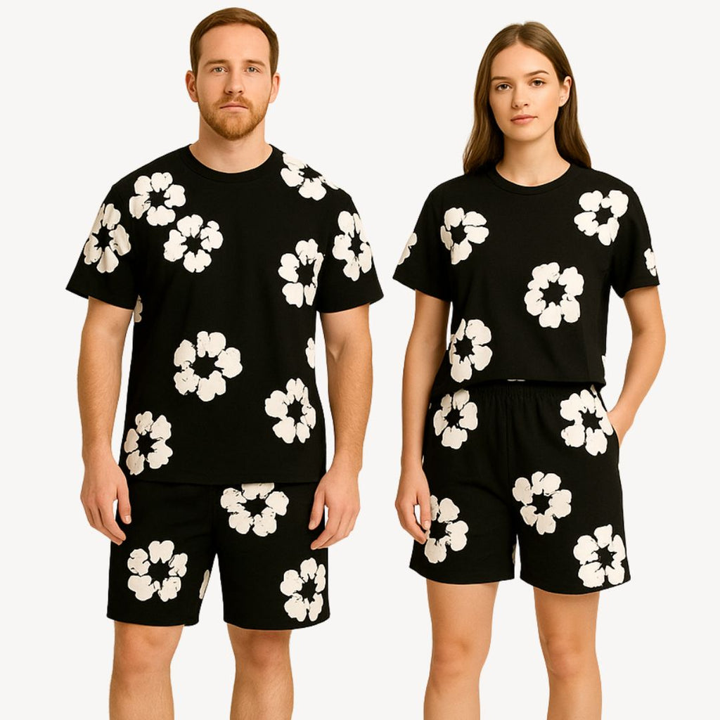 Ensemble T-shirt et Shorts Floral Unisexe - Tenue Décontractée