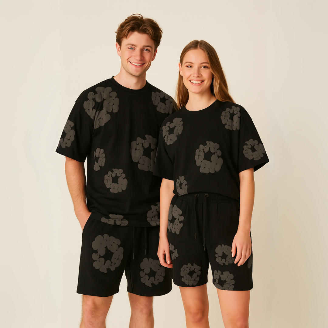 Ensemble T-shirt et Shorts Floral Unisexe - Tenue Décontractée