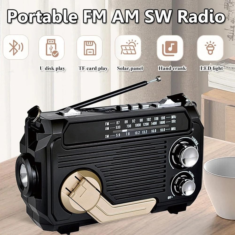 Radio d'urgence unisexe avec dynamo et solaire - Alimentation et lumière fiables